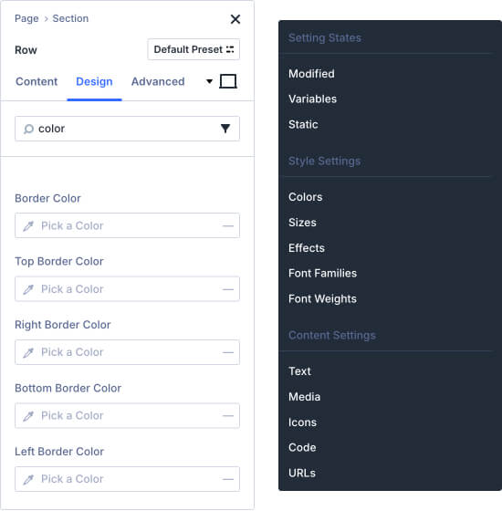 Searchable settings